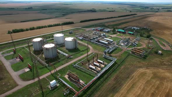 Aerial Orbit Panorama of Fuel and Crude Oil Storage Facilities