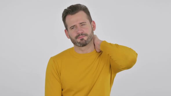 Portrait of Middle Aged Man Having Neck Pain