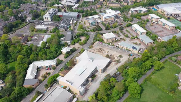 Aerial footage of the large university buildings known as Constantine College in the City of York UK