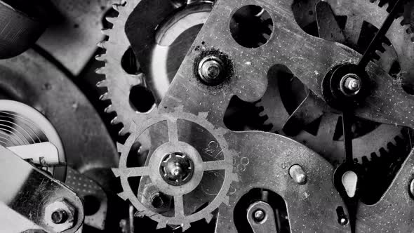 Watch Mechanism Macro loop.Old Vintage Clock Mechanism Working, Closeup Shot with Soft focus.Close