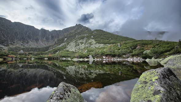  Lake under the mountain, beautiful landscape in the Czech Republic. Time lapse