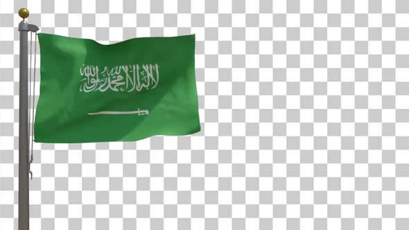 Saudi Arabia Flag on Flagpole with Alpha Channel