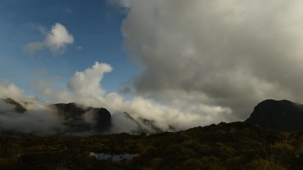 Time lapse of low clouds moving over mountaintop, Nevado del Ruiz, Colombia