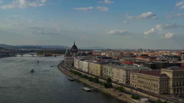 Drone of Danube River and Budapest City Skyline