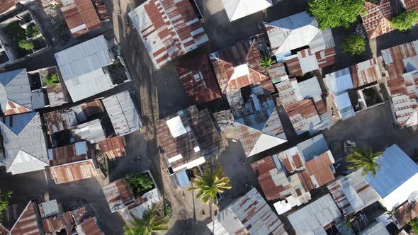 Aerial View of Houses Near the Coast in Zanzibar Tanzania Slow Motion