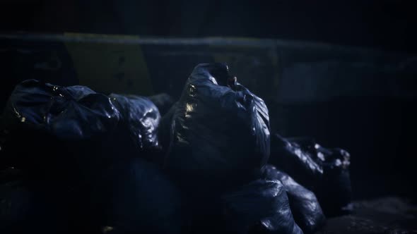 Garbage Bags at City Street an Night