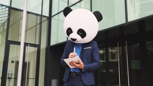 Businessman with panda head