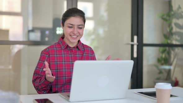 Indian Woman Talking on Video Call on Laptop