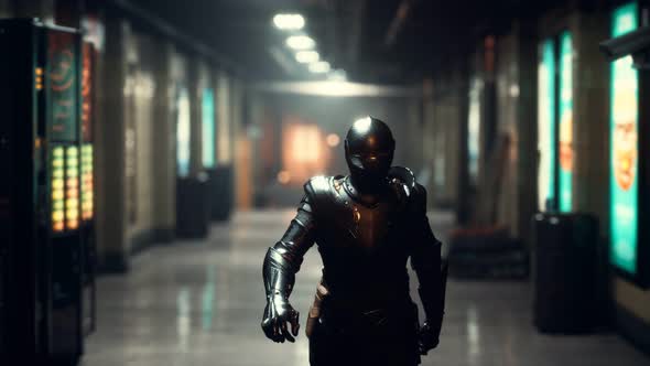 Ancient Metal Armored Knight in Metro Subway alt