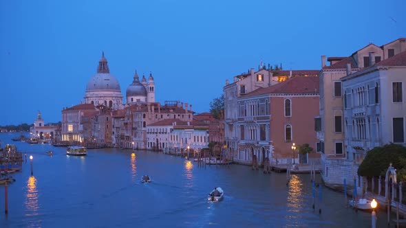 View of Venice Grand Canal and Santa Maria Della Salute Church in the Evening