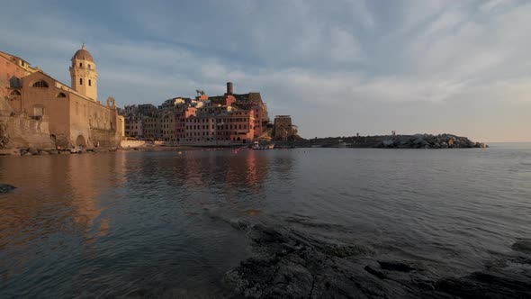 Vernazza Town by Sea at Sunset in Cinque Terre, Liguria