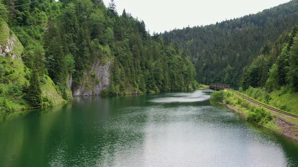 Aerial view of the Palcmanska masa water reservoir in the village of Dedinky in Slovakia