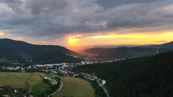 Aerial view of the ski resort Plejsy in the town of Krompachy in Slovakia