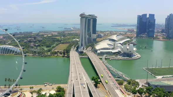 Aerial view of Singapore Skyscrapers With City. Corporate Offices Singapore.