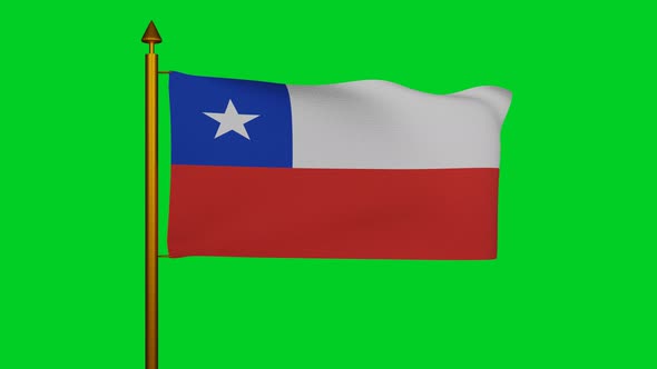 National flag of Chile waving with flagpole on chroma key, La Estrella Solitaria or The Lone Star