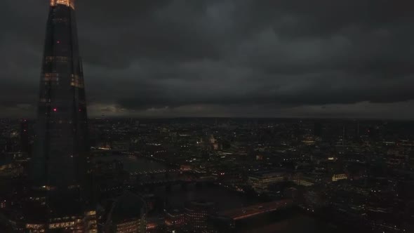 Spectacular Aerial Drone Panorama View of The Shard Skyscraper in London City Drone Flying Forward