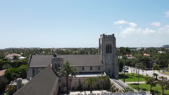 rising aerial of The Church of Bethesda by the Sea, West Palm  Beach, Florida
