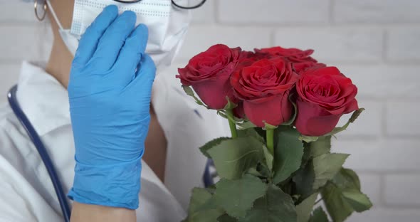 Quarantined Doctor with Flowers