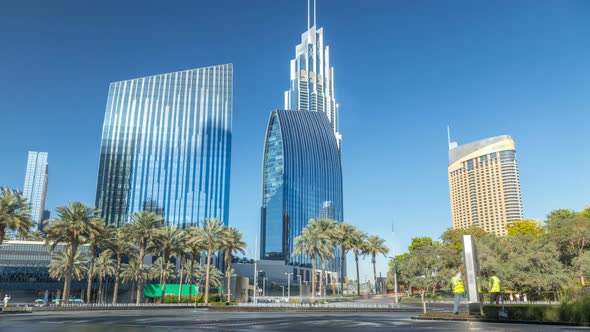 Fountains Near Main Entrance to the Tallest Skyscraper Timelapse Dubai