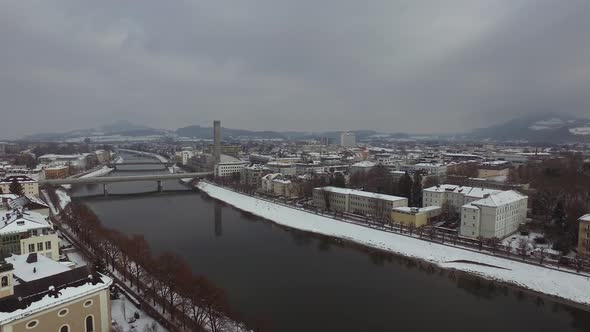 Aerial view of Salzburg and the Salzach River