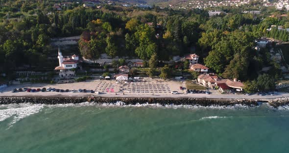 Aerial video of Balchik famous Castle and Botanical Garden in Balchik, Bulgaria