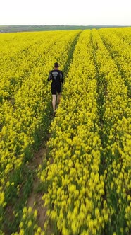 Runner in the Picturesque Rapeseed Field