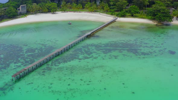 Beautiful Tropical Island Koh Kham White Sand Beach with Volcanic Rocks Near Koh Mak Trat Thailand