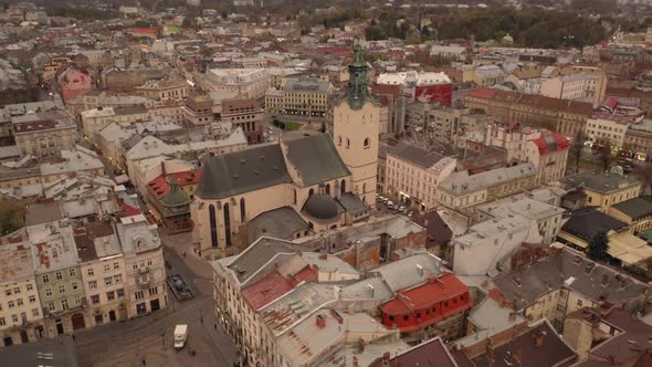 Aerial Panorama View of European City Lviv Ukraine