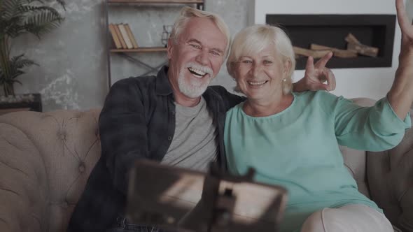 Happy Elderly Couple Makes Selfie on the Phone