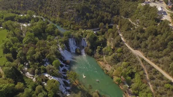 Aerial Shot Of Kravica Waterfall In Bosnia And Herzegovina