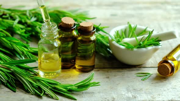 Rosemary Essential Oil in a Small Bottle