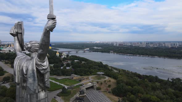 Motherland Monument in Kyiv, Ukraine By Day. Aerial View