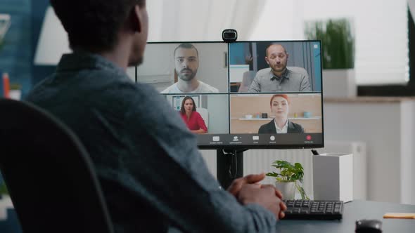 Close Up of African American Man on Online Conference Video Call