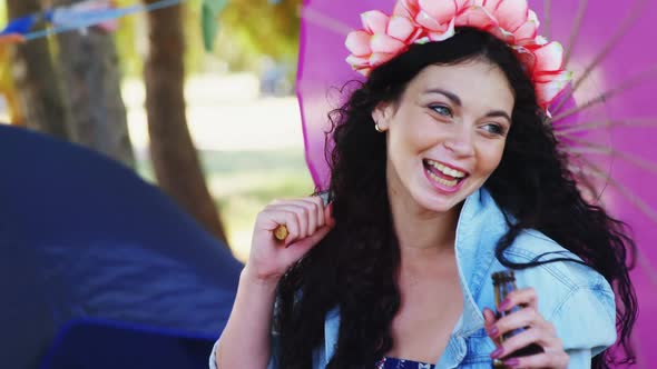 Woman having fun at music festival 4k