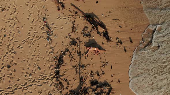 Plastic Pollution On Ocean Beach After Storm In Bali, Indonesia.