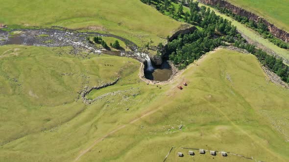 Aerial View of Orkhon Waterfall in Mongolia