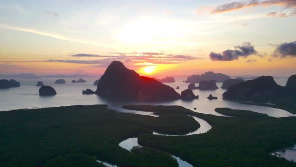 Aerial view Samet Nangshe Bay, Phang Nga province, In the southern regions of Thailand. Lake view