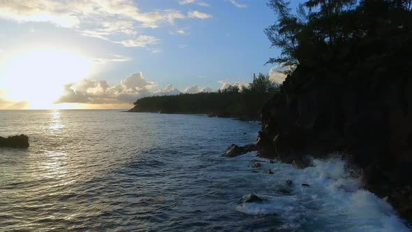 Rocky Coastline in the Early Morning in Hawaii