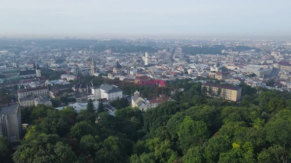 Aerial Shot The City Of Lviv. High Castle. Ukraine