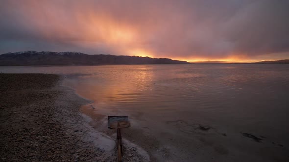 Timelapse at Stansbury Island on the Great Salt Lake at Sunset.