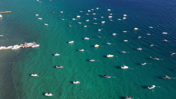 Aerial View Of Boats With Buoys In Lake Tahoe, California USA.