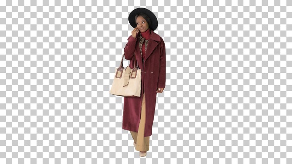 African american fashion girl in coat, Alpha Channel