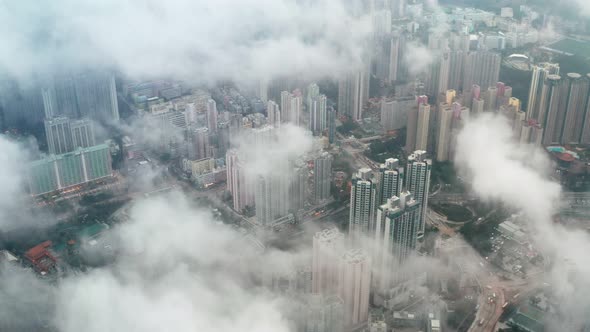 Hong Kong building from top, upper the cloud