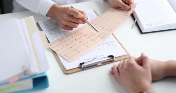 Cardiologist Examines Patient Cardiogram Slow Motion