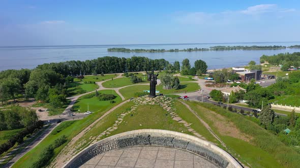 Aerial View of the Hill of Glory and Dnieper River at Cherkasy City