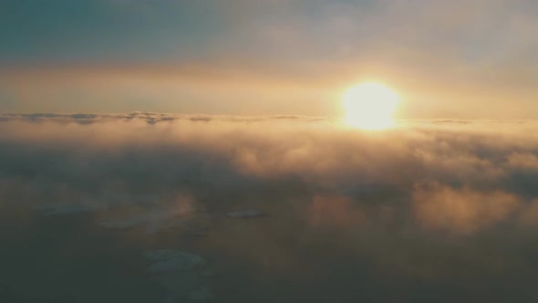 Antarctic Sunset Ocean Coast Fog Aerial View