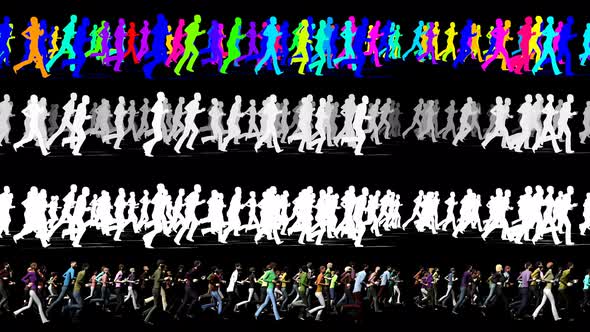 Crowd of People Running in One Direction - 3D Video Element