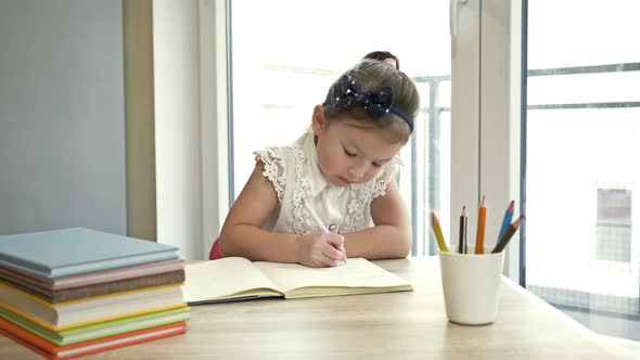 Little Elementary Schoolgirl Doing Homework