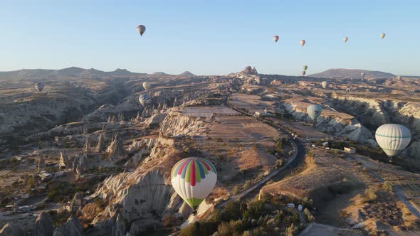 Cappadocia, Turkey : Balloons in the Sky. Aerial View