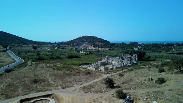 Aerial View of Coastal Path and Long Sandy Beach and Road of Patara AntalyaTURKEY